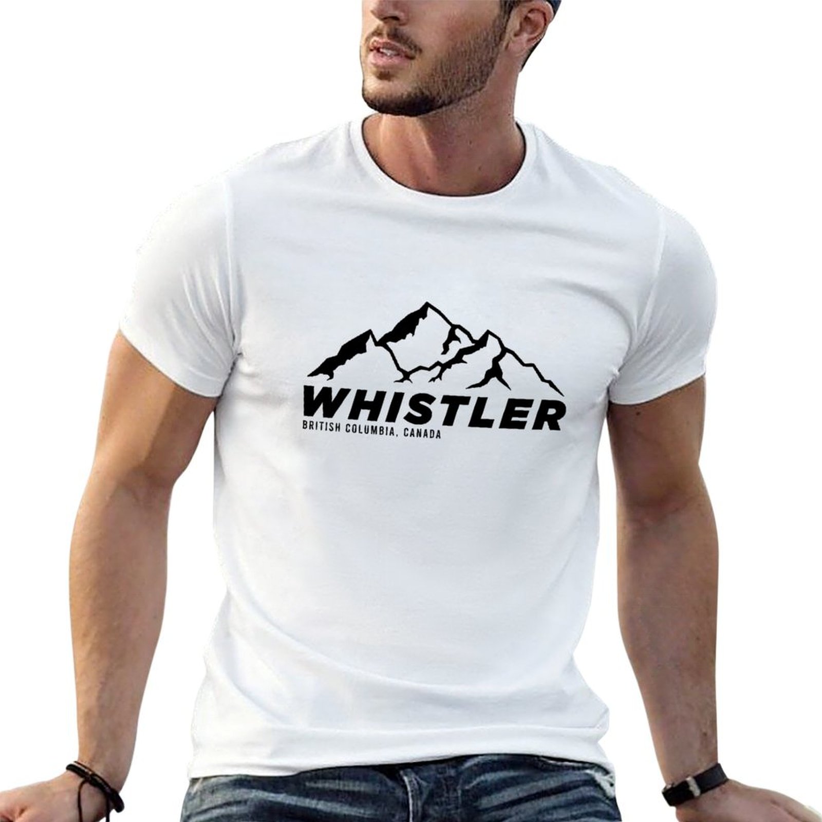 Mountain Biking Whistler - เสื้อยืดสกีวิสต์เลอร์ บี.ซี. แคนาดา สกายิงและปั่นจักรยานเสือภูเขาในสวรรค์ เสื้อยืดทำงานกลางแจ้งสำหรับผู้ชาย