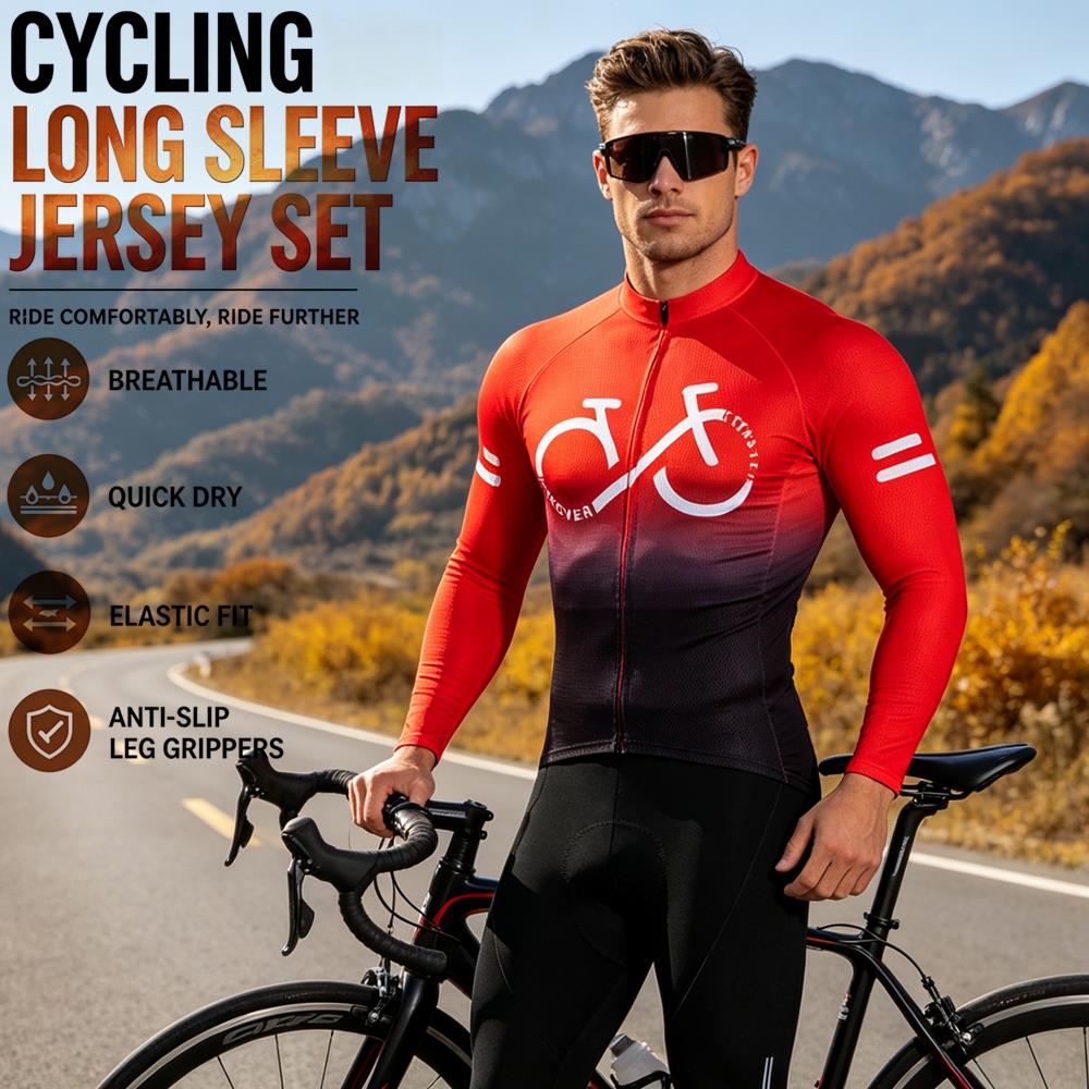 Mountain Biking Uniform - ชุดปั่นจักรยานสำหรับฤดูใบไม้ผลิและฤดูใบไม้ร่วง ชุดปั่นจักรยานเสือภูเขาสำหรับผู้ชาย ชุดปั่นจักรยานแขนยาวพร้อมกางเกงบิบ ชุดปั่นจักรยาน Ropa Ciclismo