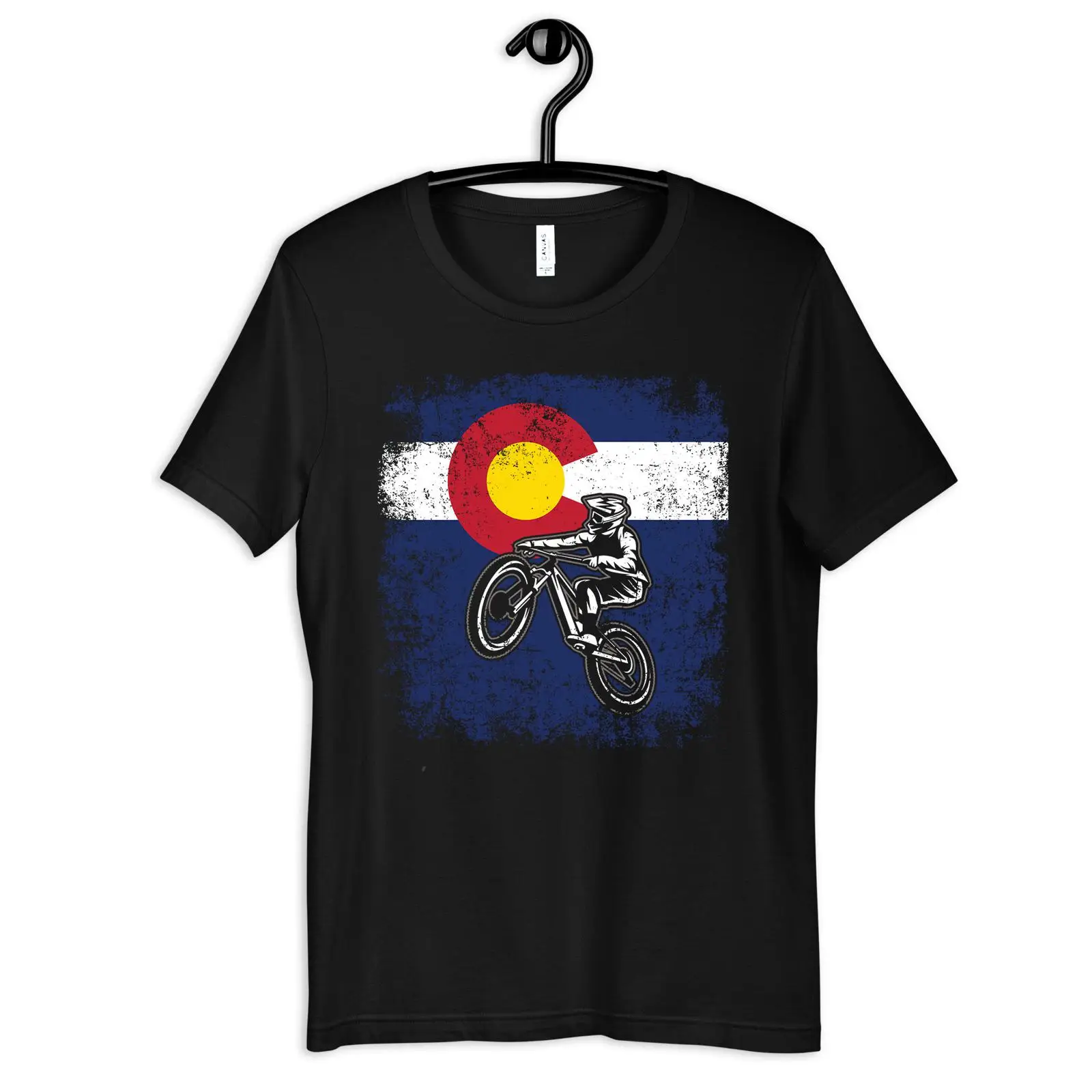 Mountain Biking Colorado - เสื้อยืดลายธงโคโลราโดวินเทจสำหรับปั่นจักรยานเสือภูเขา เหมาะสำหรับเด็ก แฟชั่นอเนกประสงค์ สไตล์วินเทจ ลุคเท่